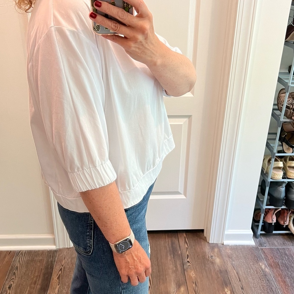 Anthropologie postmark white half sleeve oversized cropped top size small - Picture 11 of 11